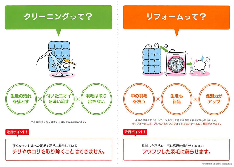 羽毛布団はクリーニング？リフォーム？迷ったときの見分け方